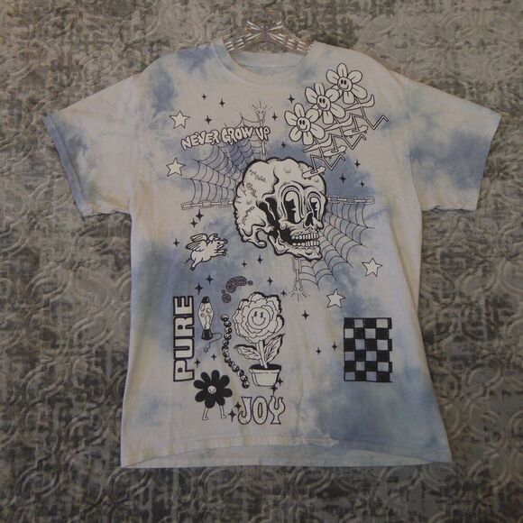 A Lab Shirt Adult Medium Gray Tie Dye Graphic Tee Never Grow Up Pure Joy - Picture 1 of 10